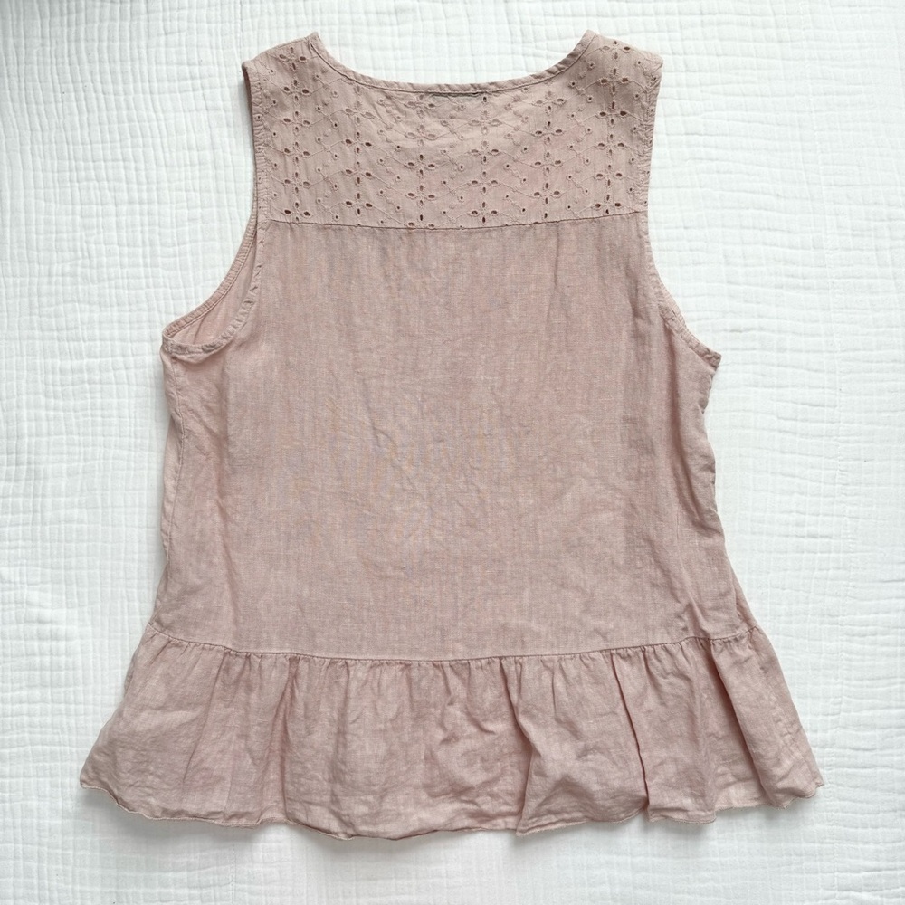 Francesca Bettini 100% linen light pink sleeveless ruffle eyelet top sz Medium - Picture 3 of 11
